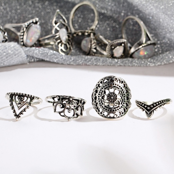 RS10| 11PCS Silver Toned White Stone Ring Set - Picture 6 of 8